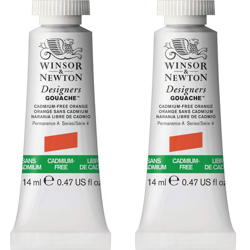 2PK Winsor & Newton 14ml Designers' Gouache Cadmium Free Orange S4