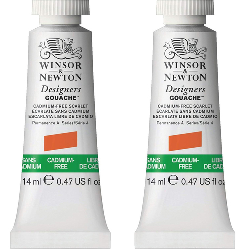 2PK Winsor & Newton 14ml Designers' Gouache Cadmium Free Scarlet S4