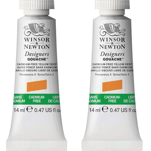 2PK Winsor & Newton 14ml Designers' Gouache Cadmium Free Yellow Deep S4