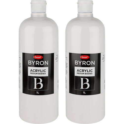 2PK Jasart Byron 1L Acrylic Paint Bottle Medium-Bodied - White
