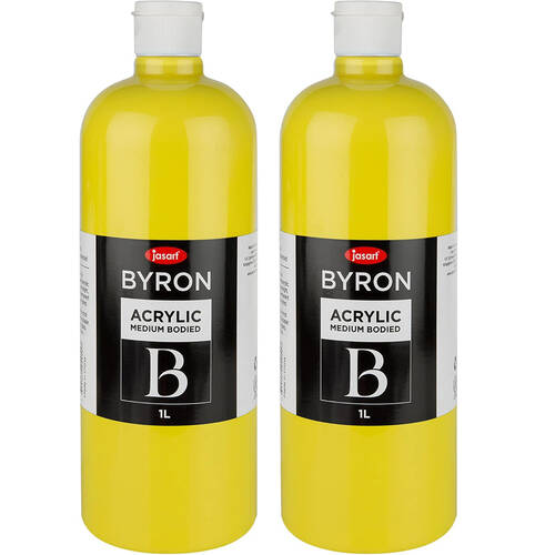 2PK Jasart Byron 1L Acrylic Paint Bottle Medium-Bodied - Cool Yellow