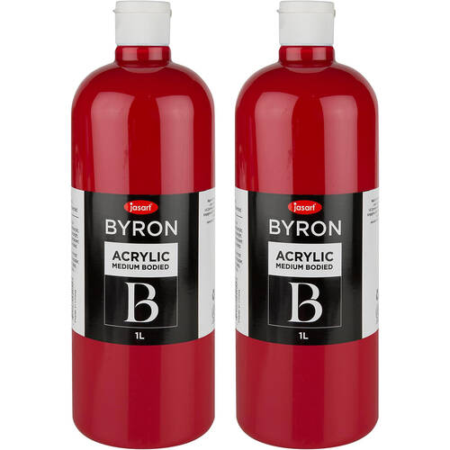 2PK Jasart Byron 1L Acrylic Paint Bottle Medium-Bodied - Cool Red