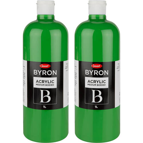 2PK Jasart Byron 1L Acrylic Paint Bottle Medium-Bodied - Green Light