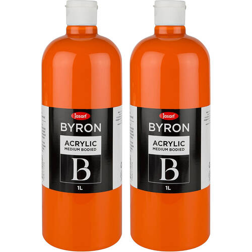 2PK Jasart Byron 1L Acrylic Paint Bottle Medium-Bodied - Orange