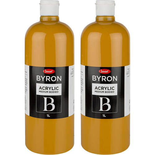 2PK Jasart Byron 1L Acrylic Paint Bottle Medium-Bodied - Yellow Oxide