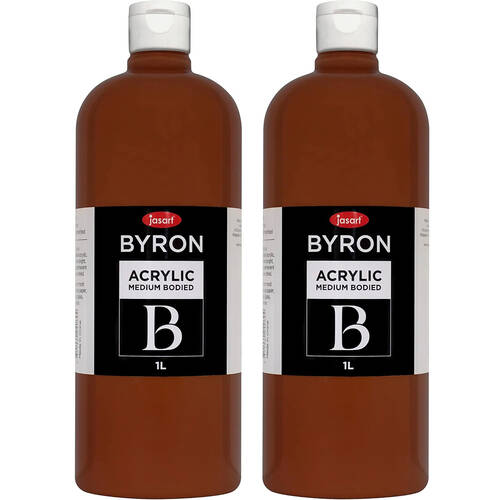2PK Jasart Byron 1L Acrylic Paint Bottle Medium-Bodied - Burnt Sienna