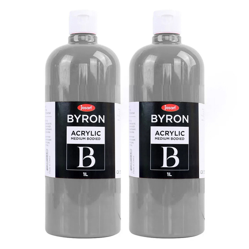 2PK Jasart Byron 1L Acrylic Paint Bottle Medium-Bodied - Silver