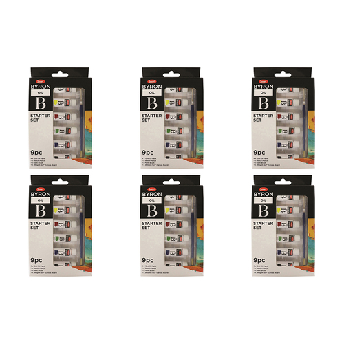 6x 9pc Jasart Byron Oil Paint Tube Starter Srt w/ 5x7" Canvas Board