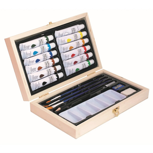 20pc Jasart Acrylic Painting Set w/ Portable Wood Case