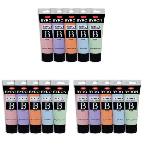 3x 5pc Jasart Byron 75ml Acrylic Paint Tube Set - Pastel