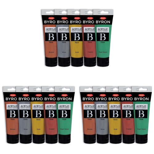 3x 5pc Jasart Byron 75ml Acrylic Paint Tube Set - Metallic