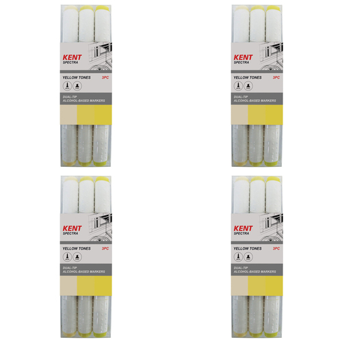 4x 3pc Kent Spectra Graphic Markers Brush Chisel Nib Yellow Set 