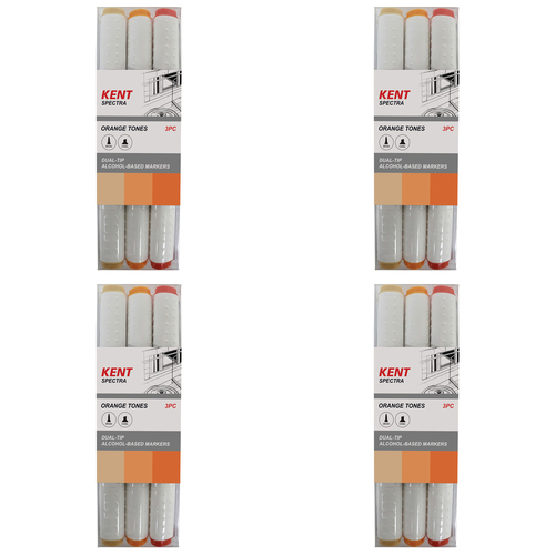 4x 3pc Kent Spectra Graphic Markers Brush Chisel Nib Orange Set 