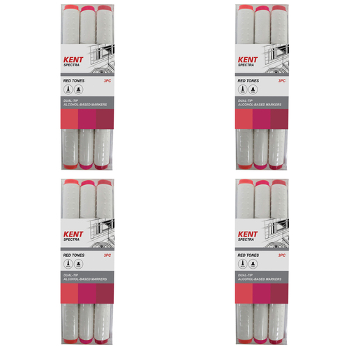 4x 3pc Kent Spectra Graphic Markers Brush Chisel Nib Red Set 