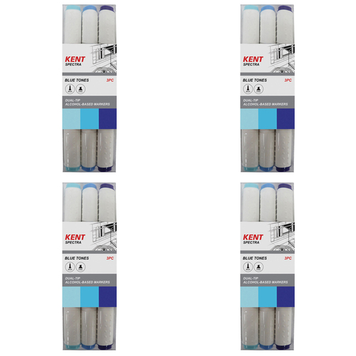 4x 3pc Kent Spectra Graphic Markers Brush Chisel Nib Blue Set 