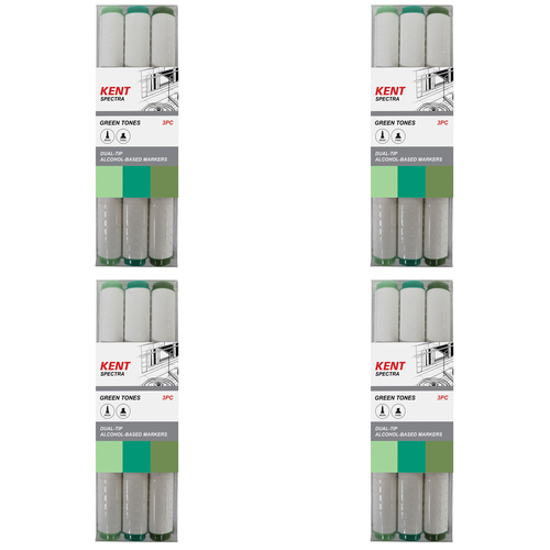 4x 3pc Kent Spectra Graphic Markers Brush Chisel Nib Green Set 