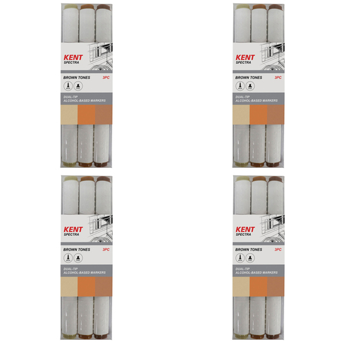 4x 3pc Kent Spectra Graphic Markers Brush Chisel Nib Brown Set 