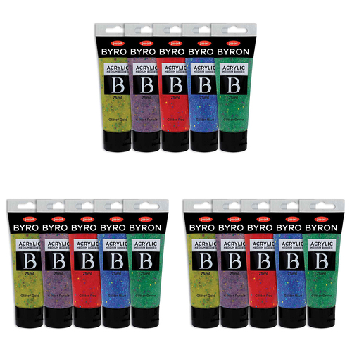 3x 5pc Jasart Byron 75ml Acrylic Paint Tube Set - Glitter