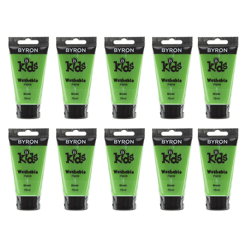10PK Jasart Byron Kids 75ml Washable Paint Tube - Green 3y+