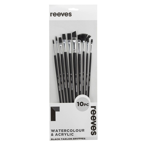 Reeves Black Taklon LH Flat Round Filbert Angle & Fan Brush Set