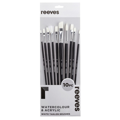 Reeves White Taklon LH Flat Round Filbert Angle & Fan Brush Set