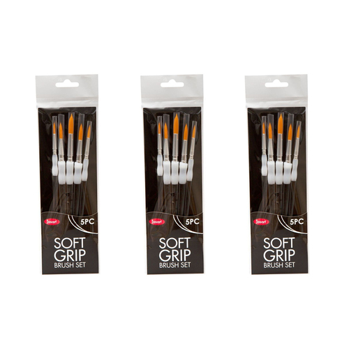 3x 5pc Jasart Soft Grip Synthetic Bristles Round Brush Set - Black