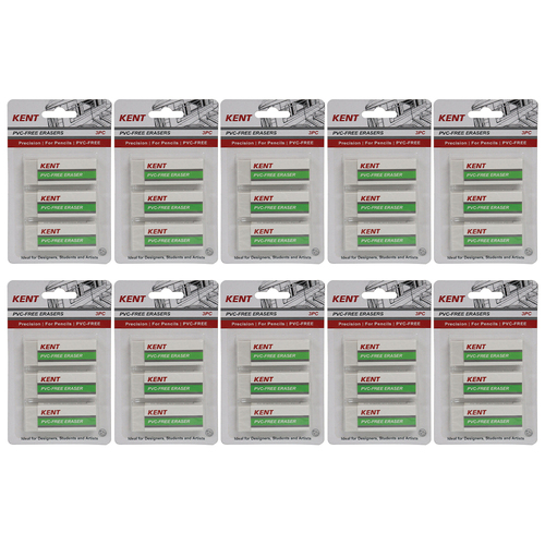10x 3pc Kent PVC-Free Eraser Home/School stationery Drawing/Design