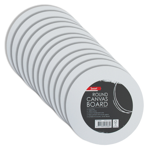 12PK Jasart Academy 8" Round Cotton Canvas Board 280GSM - White