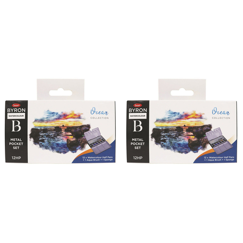 2PK Jasart Byron 12-Colour Pocket Watercolour w/ Brush Set - Ocean