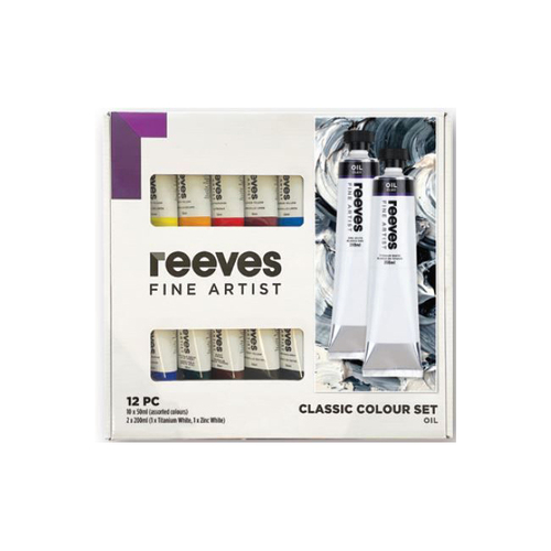 12pc Reeves Fine Artist Oil 50ml Paint Craft Set Painting