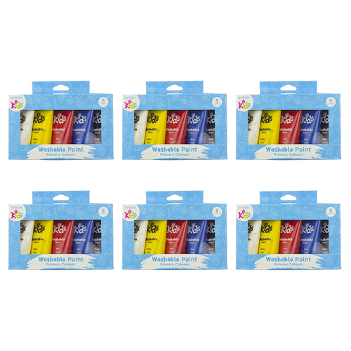 6x 5pc Jasart Byron Kids 75ml Washable Paint Tube Set - Primary 3y+