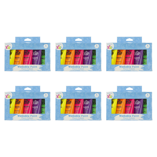 6x 5pc Jasart Byron Kids 75ml Washable Paint Tube Set - Fluoro 3y+