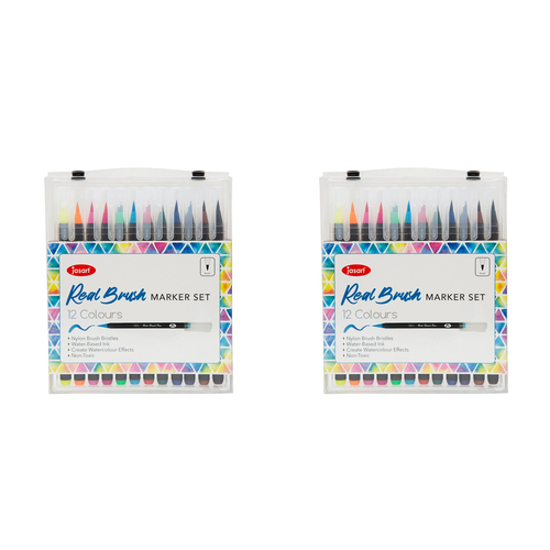 2x 12pc Jasart Water-Based Real Brush Marker Set w/ Case