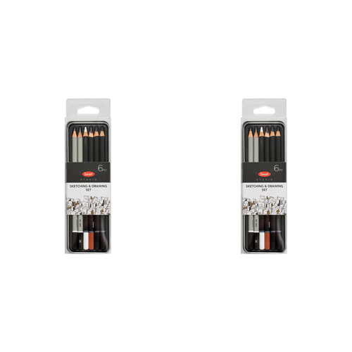 2x 6pc Jasart Studio 4B/8B Graphite Sketching & Drawing Charcoal Pencil Set