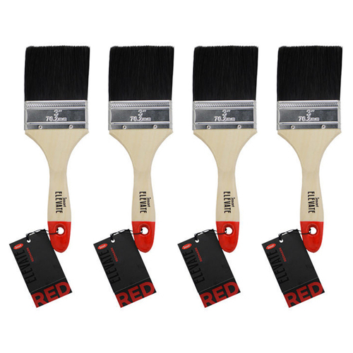 4PK Jasart Elevate Red Synthetic Flat Mix Brush 3"/75mm Black Bristle