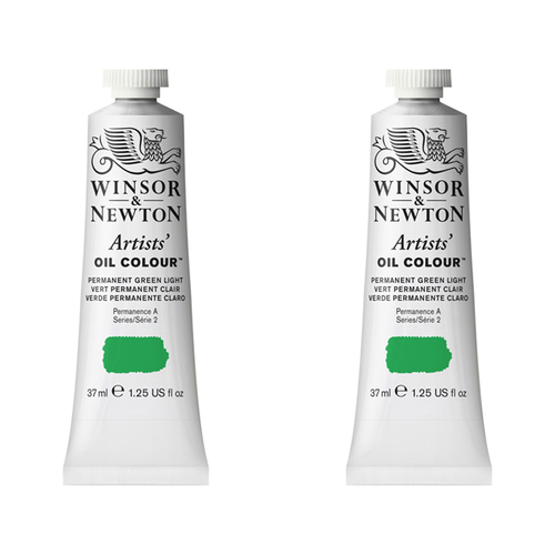 2PK Winsor & Newton Artists Oil Colour 37ml Paint Tube Permanent Green Light S2