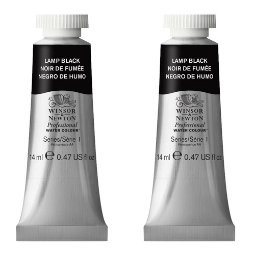2PK Winsor & Newton 14ml Professional Watercolour Tube Lamp Black S1