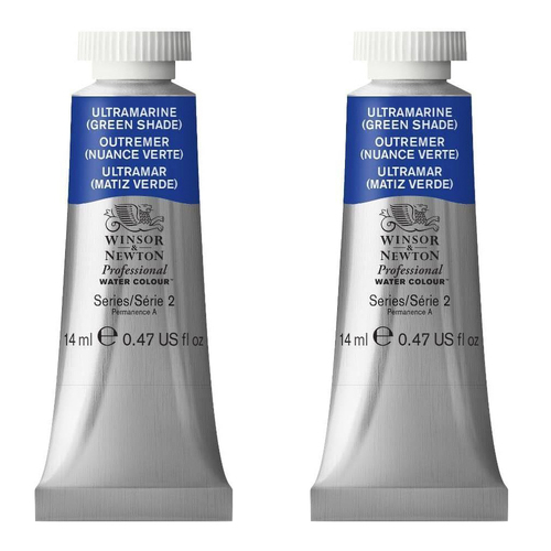 2PK Winsor & Newton 14ml Pro Watercolour Tube Ultramarine Green Shade S2