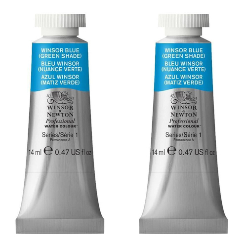 2PK Winsor & Newton 14ml Pro Watercolour Tube Winsor Blue Green Shade S1