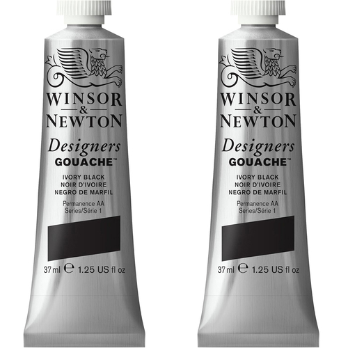 2PK Winsor & Newton 37ml Designers' Gouache Ivory Black S1