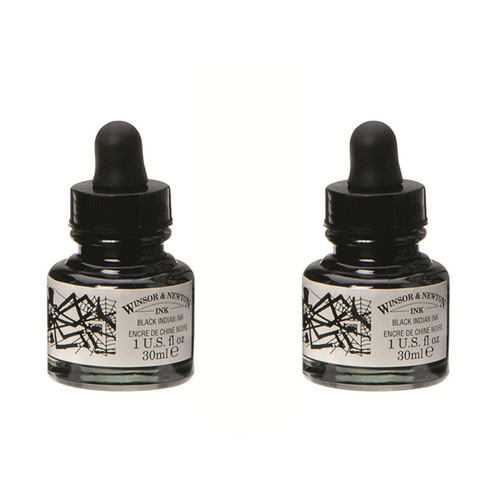 2PK Winsor & Newton 30ml Black Indian Ink 951 Bottle Calligraphy