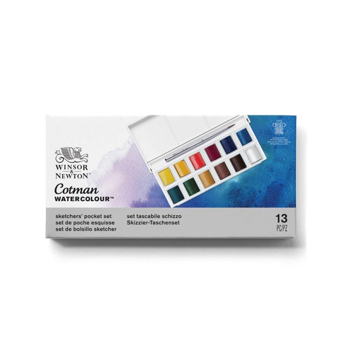 Winsor & Newton Cotman Sketchers 12-Watercolour Half Pan Pocket Box w/Brush