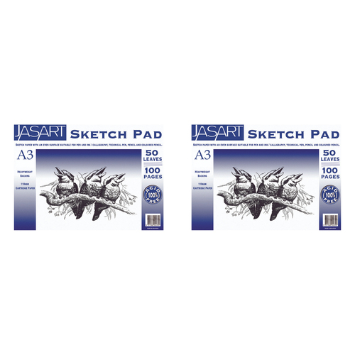 2PK Jasart A3 Sketch Pad 100-Pages Drawing/Painting Cartridge Paper