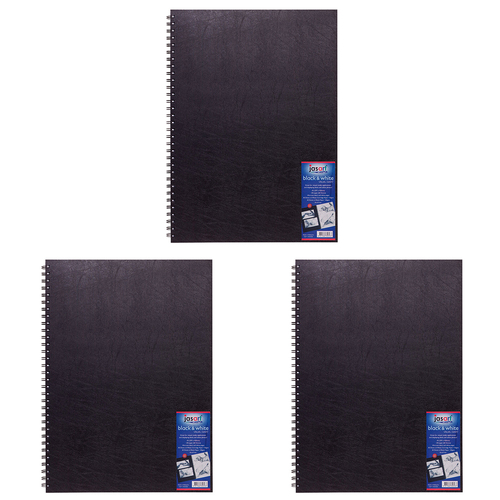3PK Jasart  A4 Wire Bound 60-Sheets Visual Diary - Black/White