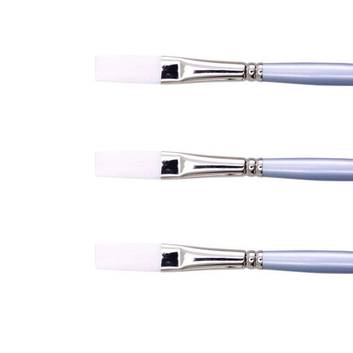 3PK Jasart White Taklon Long Flat Paint Brush - Size 1/4