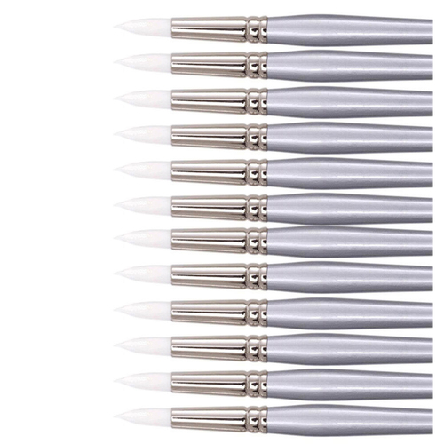 12PK Jasart White Taklon Round Acrylic Paint Brush - Size 4