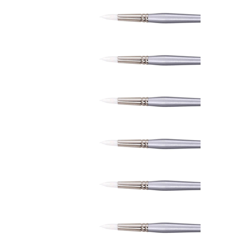 6PK Jasart White Taklon Round Acrylic Paint Brush - Size 8