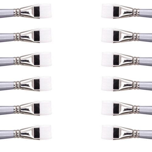12PK Jasart White Taklon Short Flat Paint Brush - Size 1/8