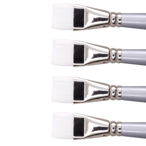 4PK Jasart White Taklon Short Flat Paint Brush - Size 3/8