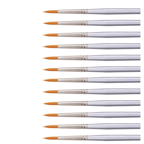 12x 12pc Jasart Gold Taklon Round Bristle Brush Set - Size 0